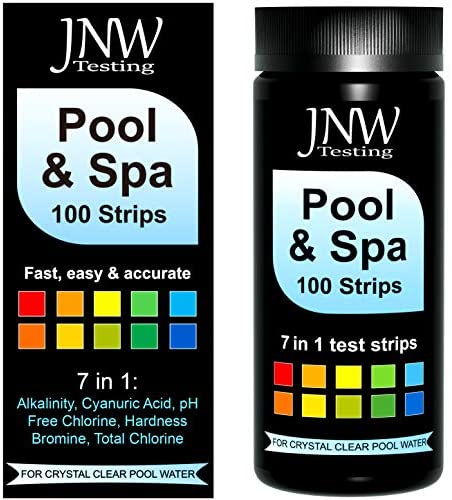51Exy+ 9zOL. AC  - JNW Direct Pool and Spa Test Strips - 100 Strip Pack, Test pH, Chlorine, Bromine, Hardness and More, Accurate 7-in-1 Swimming Pool Water Testing