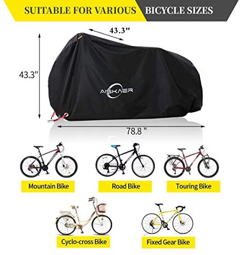 51F7YR8C5AL. AC  - Aiskaer Bicycle Cover with Lock Hole Reflective Safety Loops for 29er Mountain Road Electric Bike Motorcycle Cruiser Outdoor Storage, Waterproof, Anti-UV, Heavy Duty Ripstop Material 210D