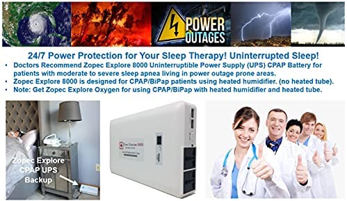 51tcAS6t5KS. AC  - Zopec EXPLORE 8000 CPAP Battery Backup Power Supply (3-4 Nights). Automatic Switch in Power Outage. Uninterrupted Sleep! Works with All CPAP Brands. Sleep All Night with Humidifier!