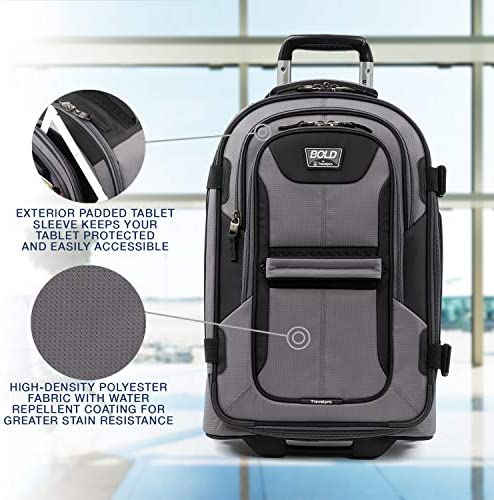 51yxYESdrpL. AC  - Travelpro Bold Softside Expandable Rollaboard Upright Luggage, Grey/Black, Carry-On 22-Inch