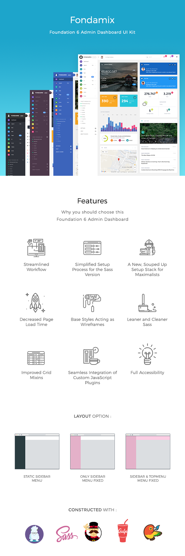 key features1.2 - Foundation 6 Admin Dashboard UI Kits