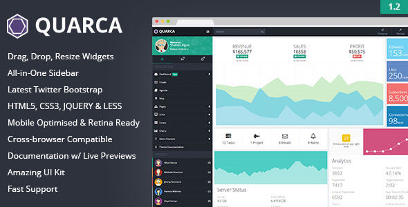 theme preview.  large preview - Quarca - Responsive Admin Dashboard Template
