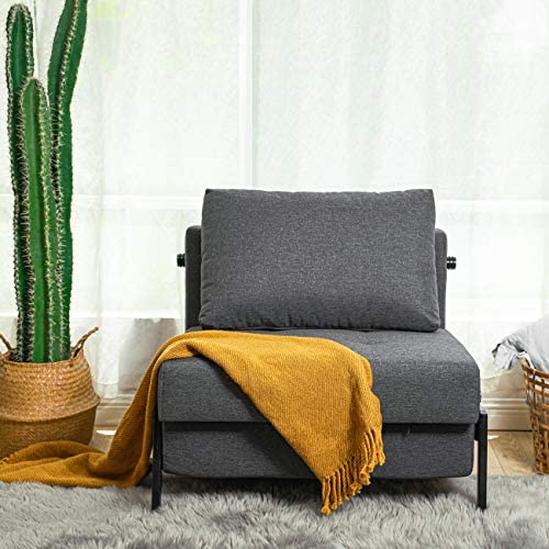 Vonanda Sofa Bed, Sleeper Convertible Chair Multi-Function Guest Bed Modern Breathable Linen Folding Bed with Hidden Legs for Small Room Apartment, Dark Gray