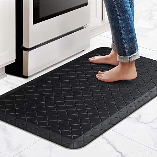 HappyTrends Kitchen Floor Mat Cushioned Anti-Fatigue Kitchen Rug,17.3″x 28″,Thick Waterproof Non-Slip Kitchen Mats and Rugs Heavy Duty Ergonomic Comfort Rug for Kitchen,Floor,Office,Sink,Laundry,Black