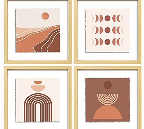 1636716578 51hsYaF5n0L. AC  496x445 - ArtbyHannah 4 Pack 12x12 Inch Framed Boho Picture Frames Collage Set for Wall Art Décor with Decorative Abstract Art Print Artwork for Gallery Wall Kit Or Home Decoration