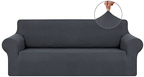 1636933195 31DrbDeyVAS. AC  - Czufon Stretch Couch Cover Slipcover Spandex 1-Piece 3 Seater Sofa Cover Furniture Protector with Non Skid Foam and Elastic Bottom for Kids, Pets(Charcoal,Large)