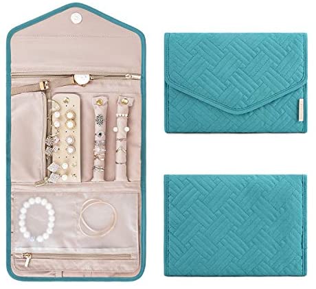 1637626933 51vUtgaENWL. AC  - BAGSMART Travel Jewelry Organizer Roll Foldable Jewelry Case for Journey-Rings, Necklaces, Bracelets, Earrings, Teal