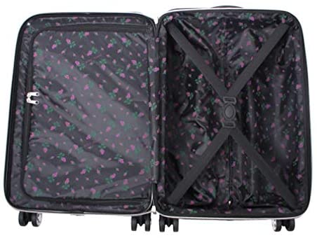 41 wFJVtjEL. AC  - Betsey Johnson 30 Inch Checked Luggage Collection - Expandable Scratch Resistant (ABS + PC) Hardside Suitcase - Designer Lightweight Bag with 8-Rolling Spinner Wheels (30in, Stripe Roses)