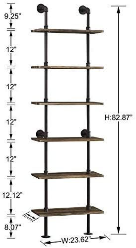 416RoomjN9L. AC  - Hombazaar Industrial Bookshelf 6-Tier Modern Ladder Shelf, Vintage Metal Pipes and Wood Shelves, Rustic Display Bookshelf for Storage Collection,Retro Brown