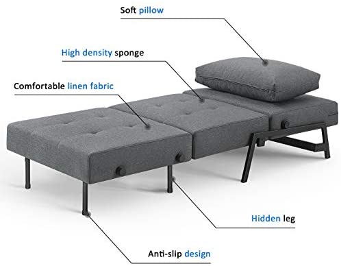 41BObRaeqgL. AC  - Vonanda Sofa Bed, Sleeper Convertible Chair Multi-Function Guest Bed Modern Breathable Linen Folding Bed with Hidden Legs for Small Room Apartment, Dark Gray