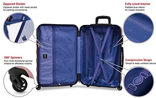 41MJM69lr1L. AC  - Hipack Prime Suitcases Hardside Luggage with Spinner Wheels, Rose Gold, 3-Piece Set (20/24/28)