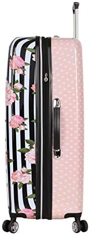 41bN9edKghL. AC  - Betsey Johnson 30 Inch Checked Luggage Collection - Expandable Scratch Resistant (ABS + PC) Hardside Suitcase - Designer Lightweight Bag with 8-Rolling Spinner Wheels (30in, Stripe Roses)