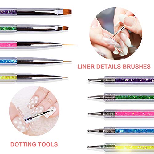 51BRK4gOV9L - Doble-Ended Nail Art Brushes, 7pcs Nail Brushes Kit - Liner Brushes and Dotting Pens, with Dust Powder Remover & Nail File by Alnorte