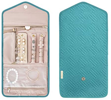 51EwT7y5eFL. AC  - BAGSMART Travel Jewelry Organizer Roll Foldable Jewelry Case for Journey-Rings, Necklaces, Bracelets, Earrings, Teal