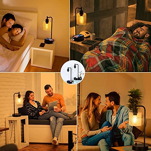 51ZPyacK2fS. AC  - Set of 2 Industrial Table Lamp with 2 USB Ports, winshine Fully Dimmable Nightstand Desk Lamp with 60W Equivalent Bulb, Glass Shade Bedside Lamp for Bedroom, Living Room, LED Bulbs Included