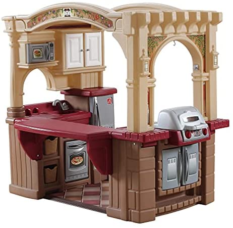 51g7CIZonTS. AC  - Step2 Grand Walk-In Kitchen & Grill | Large Kids Kitchen Playset Toy | Play Kitchen with 103-Pc Play Kitchen Accessories Set Included, Brown/Tan/Maroon (821400)