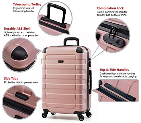 51k3ZeyjAJL. AC  - Hipack Prime Suitcases Hardside Luggage with Spinner Wheels, Rose Gold, 3-Piece Set (20/24/28)