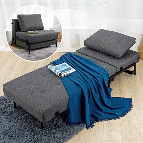 51s6FF eMkL. AC  - Vonanda Sofa Bed, Sleeper Convertible Chair Multi-Function Guest Bed Modern Breathable Linen Folding Bed with Hidden Legs for Small Room Apartment, Dark Gray