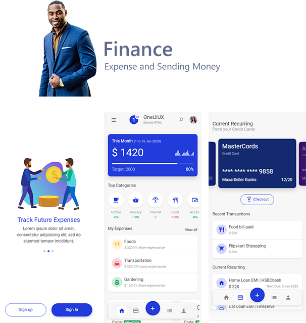 Finance themeforest mobile app - Oneuiux Creative Multipurpose Mobile App UI UX HTML Template