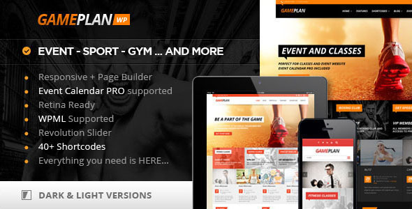 Gameplan preview.  large preview - Gameplan - Event and Gym Fitness WordPress Theme