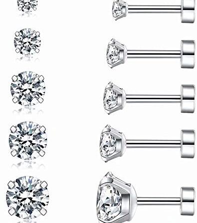 1638581567 41gsOXoGI8L. AC  395x445 - Cubic Zirconia Hypoallergenic Stud Earrings for Women Men Girls Statement Cartilage Fashion Surgical Steel Helix Earrings 5 Pairs