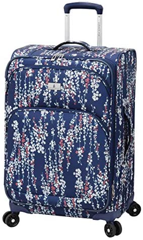 LONDON FOG Cranford Softside Expandable Spinner Luggage, Navy White Floral, Checked-Medium 25-Inch