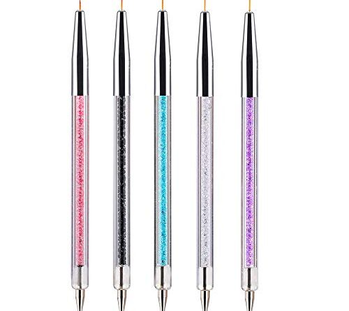 1638711423 41kQ2nuwY6L 500x445 - 5 Piece Nail Art Drawing Pen Set with Crystals, Acrylic Brush Painting Drawing Line, Nail Art Painting Brush, Crystals Acrylic Nail Art Nylon Hair Pen Nail Liner, Double-End Nail Art Pens