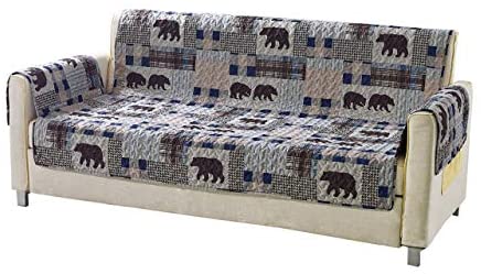 1639082870 411t1AxuJgL. AC  - Rustic Modern Farmhouse Cabin Lodge Quilted Couch Sofa Loveseat Armchair Chair Recliner with Patchwork of Grizzly Bears and Buffalo Plaid Check Houndstooth Patterns Beige Blue - Western 2 (Sofa)