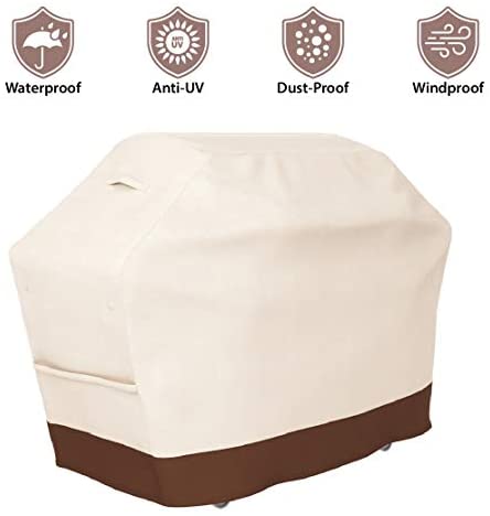 41A0XPolhBL. AC  - Tuyeho Grill Cover 58 x 24 x 46 inch, 600D Heavy Duty Gas BBQ Cover w/ Side Velcro, Waterproof & Weather Resistant for Your Weber, Char-Broil, Brinkmann, Holland, Jenn Air (Beige & Brown)