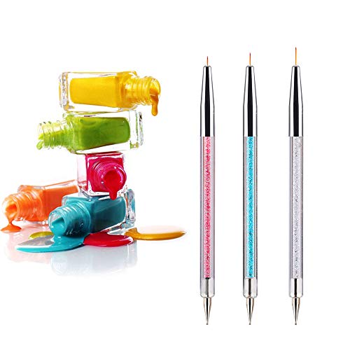 41ILu88 d+L - 5 Piece Nail Art Drawing Pen Set with Crystals, Acrylic Brush Painting Drawing Line, Nail Art Painting Brush, Crystals Acrylic Nail Art Nylon Hair Pen Nail Liner, Double-End Nail Art Pens