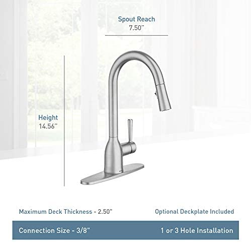 41LAuCYG4tL. AC  - Moen 87233SRS Adler One-Handle High Arc Pulldown Kitchen Faucet with Power Clean, Spot Resist Stainless
