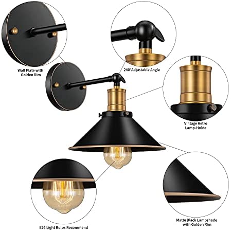41bthhPcWKS. AC  - Feanron Black Wall Sconce, Industrial Sconces Wall Lighting Vintage Farmhouse Wall Light Sconce 240 Degree Adjustable for Bedroom Barn Hallway 2 Pack