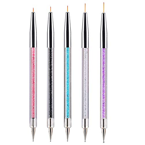 41kQ2nuwY6L - 5 Piece Nail Art Drawing Pen Set with Crystals, Acrylic Brush Painting Drawing Line, Nail Art Painting Brush, Crystals Acrylic Nail Art Nylon Hair Pen Nail Liner, Double-End Nail Art Pens