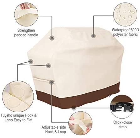 41qVnyyg uL. AC  - Tuyeho Grill Cover 58 x 24 x 46 inch, 600D Heavy Duty Gas BBQ Cover w/ Side Velcro, Waterproof & Weather Resistant for Your Weber, Char-Broil, Brinkmann, Holland, Jenn Air (Beige & Brown)