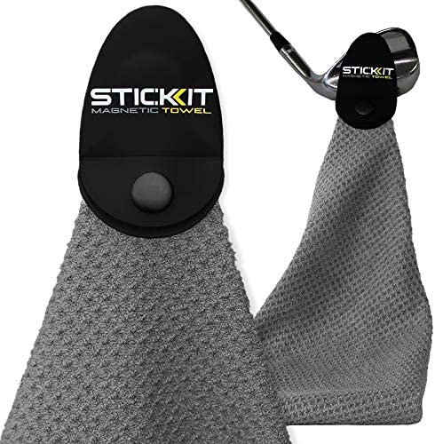 515LTt2qslL. AC  - STICKIT Magnetic Towel, Gray | Top-Tier Microfiber Golf Towel with Deep Waffle Pockets | Industrial Strength Magnet for Strong Hold to Golf Carts or Clubs