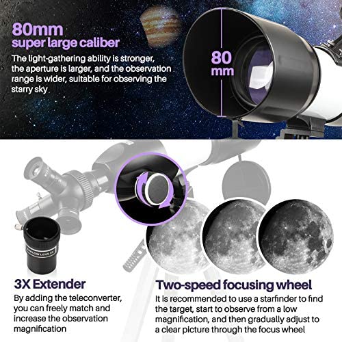 51DHr+5NdML. AC  - Telescope for Adults & Kids Monocular Refractor Telescope for Astronomy Beginners Professional 400mm 80mm with Tripod & Smartphone Adapter