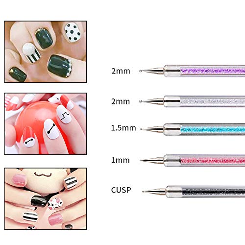 51ElM0zQpCL - 5 Piece Nail Art Drawing Pen Set with Crystals, Acrylic Brush Painting Drawing Line, Nail Art Painting Brush, Crystals Acrylic Nail Art Nylon Hair Pen Nail Liner, Double-End Nail Art Pens