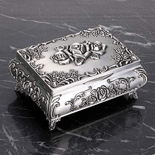 51N7WOSrh3L. AC  - Hipiwe Vintage Metal Jewelry Box Small Trinket Jewelry Storage Box for Rings Earrings Necklace Treasure Chest Organizer Antique Jewelry Keepsake Gift Box Case for Girl Women (Medium)