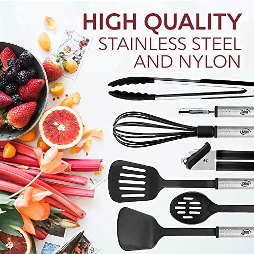 51P6jBxoHDL. AC  - Kitchen Utensil Set 24 Nylon and Stainless Steel Utensil Set, Non-Stick and Heat Resistant Cooking Utensils Set, Kitchen Tools, Useful Pots and Pans Accessories and Kitchen Gadgets (Black)