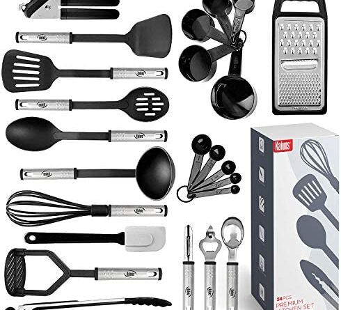 51XzUFV05L. AC  490x445 - Kitchen Utensil Set 24 Nylon and Stainless Steel Utensil Set, Non-Stick and Heat Resistant Cooking Utensils Set, Kitchen Tools, Useful Pots and Pans Accessories and Kitchen Gadgets (Black)