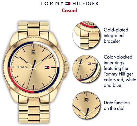 51YbyTH4bWS. AC  - Tommy Hilfiger Men's Quartz Stainless Steel and Bracelet Casual Watch, Color: Gold (Model: 1791686)