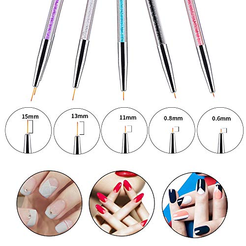 51e8ySEjHPL - 5 Piece Nail Art Drawing Pen Set with Crystals, Acrylic Brush Painting Drawing Line, Nail Art Painting Brush, Crystals Acrylic Nail Art Nylon Hair Pen Nail Liner, Double-End Nail Art Pens