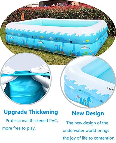 51vxprT5BcS. AC  - Inflatable Swimming Pool, Full Sized Rectangle Family Large Deep Durable Pool for Backyard ,Garden, Swimming Pools Above Ground Outdoor for Adult, Kids, Size 103" x 69" x 20"