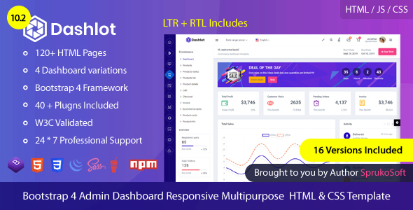 Theme Preview.  large preview - Dashlot - Bootstrap 4 Admin Dashboard HTML Template
