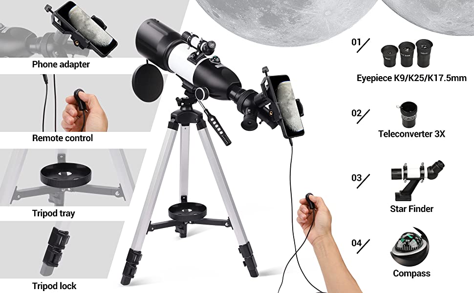 f542e8aa 0d0d 46cd a337 5f4a0f1dda58.  CR0,0,1940,1200 PT0 SX970 V1    - Telescope for Adults & Kids Monocular Refractor Telescope for Astronomy Beginners Professional 400mm 80mm with Tripod & Smartphone Adapter