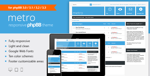 01 metro preview330.  large preview - Metro — A Responsive Theme for phpBB3