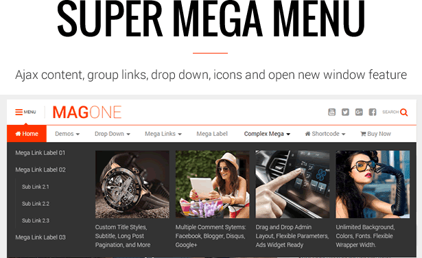 06 MagOne Magazine Blogger Template Super Mega Menu - MagOne - Responsive News & Magazine Blogger Template