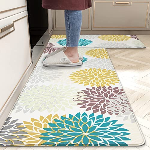 HEBE Anti Fatigue Kitchen Rug Set 2 Piece Non Slip Cushioned Kitchen Floor Mat Waterproof Comfort Standing Kitchen Mat(17″x28″+17″x48″)