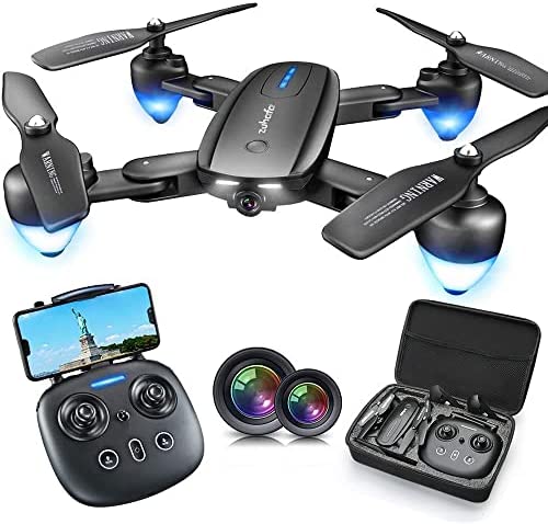 Foldable Drone with 1080P HD Camera for Kids and Adults, Zuhafa T4,WiFi FPV Drone for Beginners, Gesture Control RC Quadcopter with 2 Batteries ,RTF One Key Take Off/Landing,Headless Mode, APP Control,Double Camera,Carrying Case