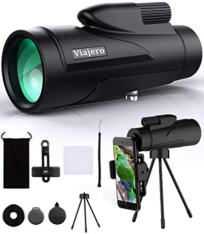 Viajero 12X50 Monocular Telescope, High Power Monocular with Smartphone Holder & Tripod, Waterproof Zoom Telescope, BAK4 Prism Dual Focus for Hunting Bird Watching